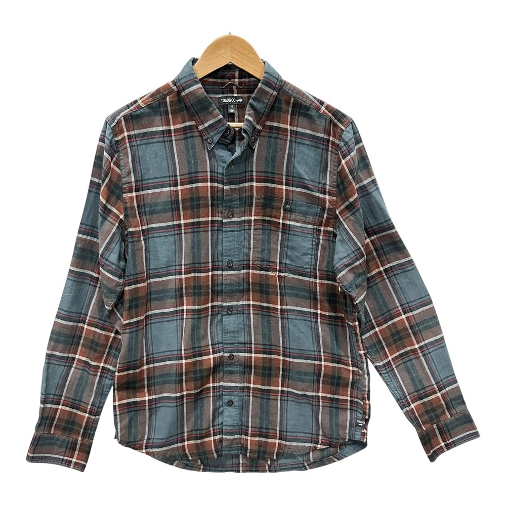 Toad&Co Airsmyth LS Shirt Mens Medium Blue Brown Plaid Flannel